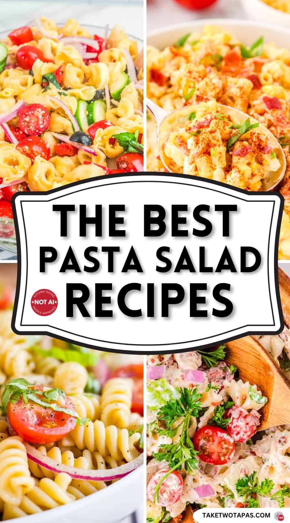 collage of pasta salad photos with a logo that says "best pasta salad recipes"