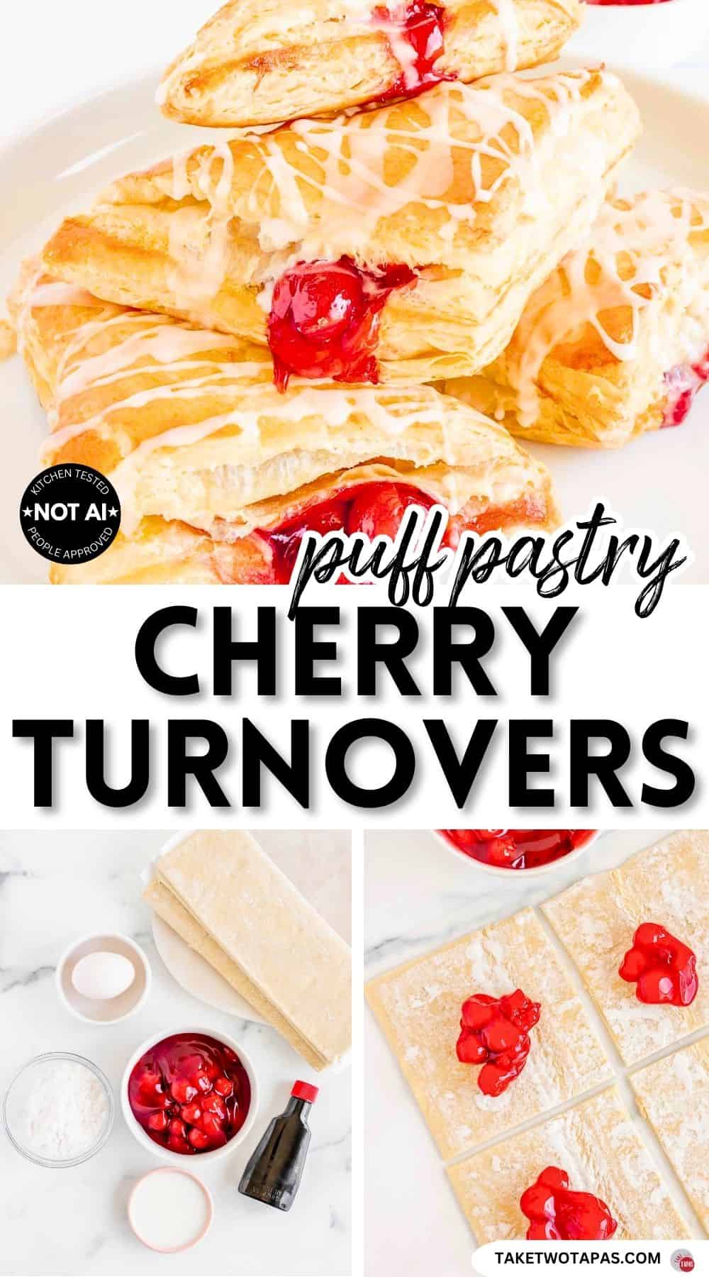 Pinterest pin image for a puff pastry cherry turnover recipe