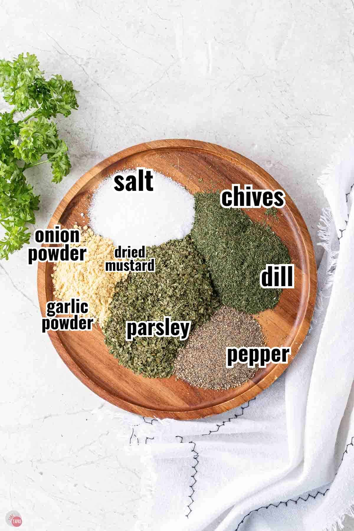 individual ingredients for a recipe with text overlay labeling them