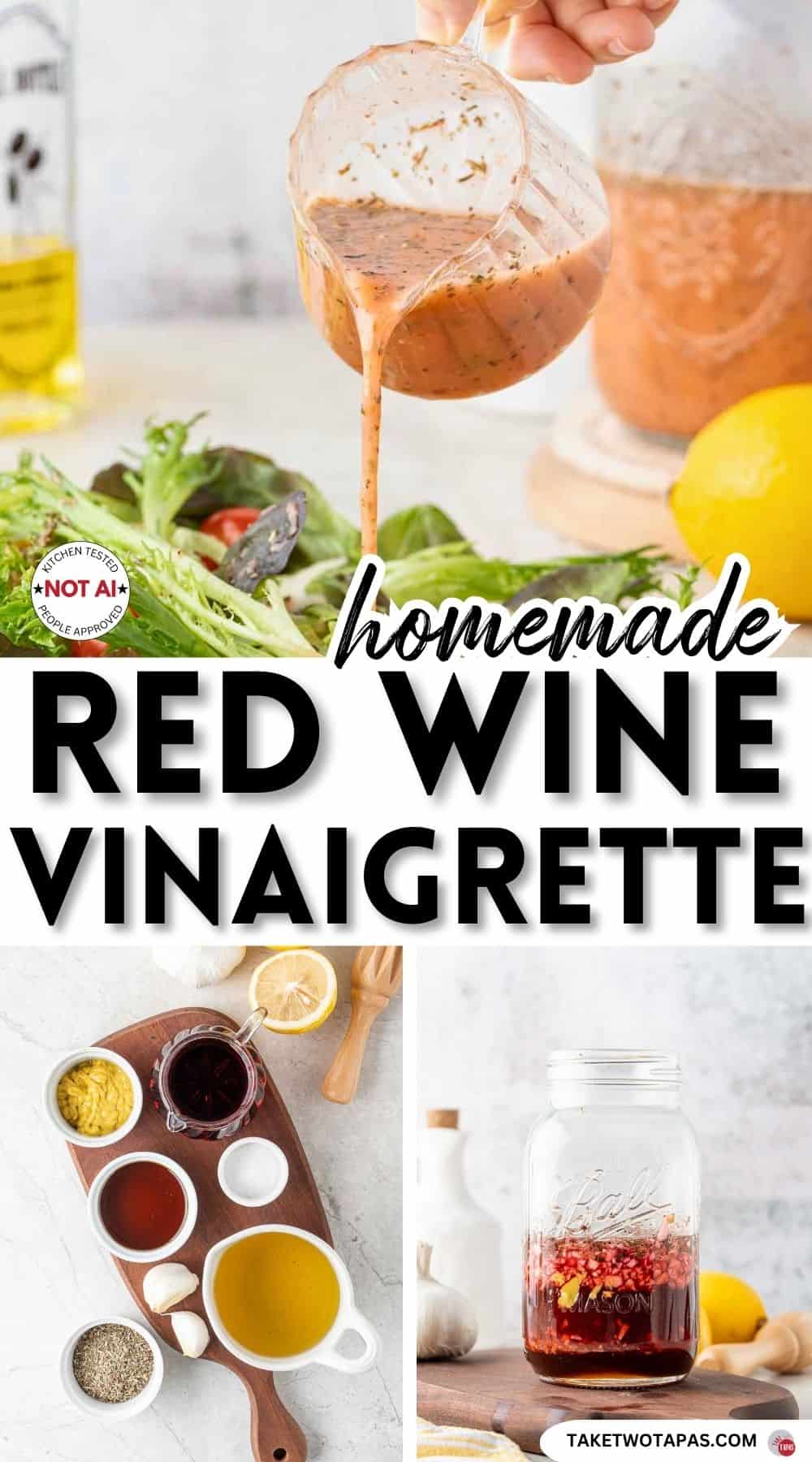 Pinterest pin image for a homemade red wine vinaigrette dressing recipe