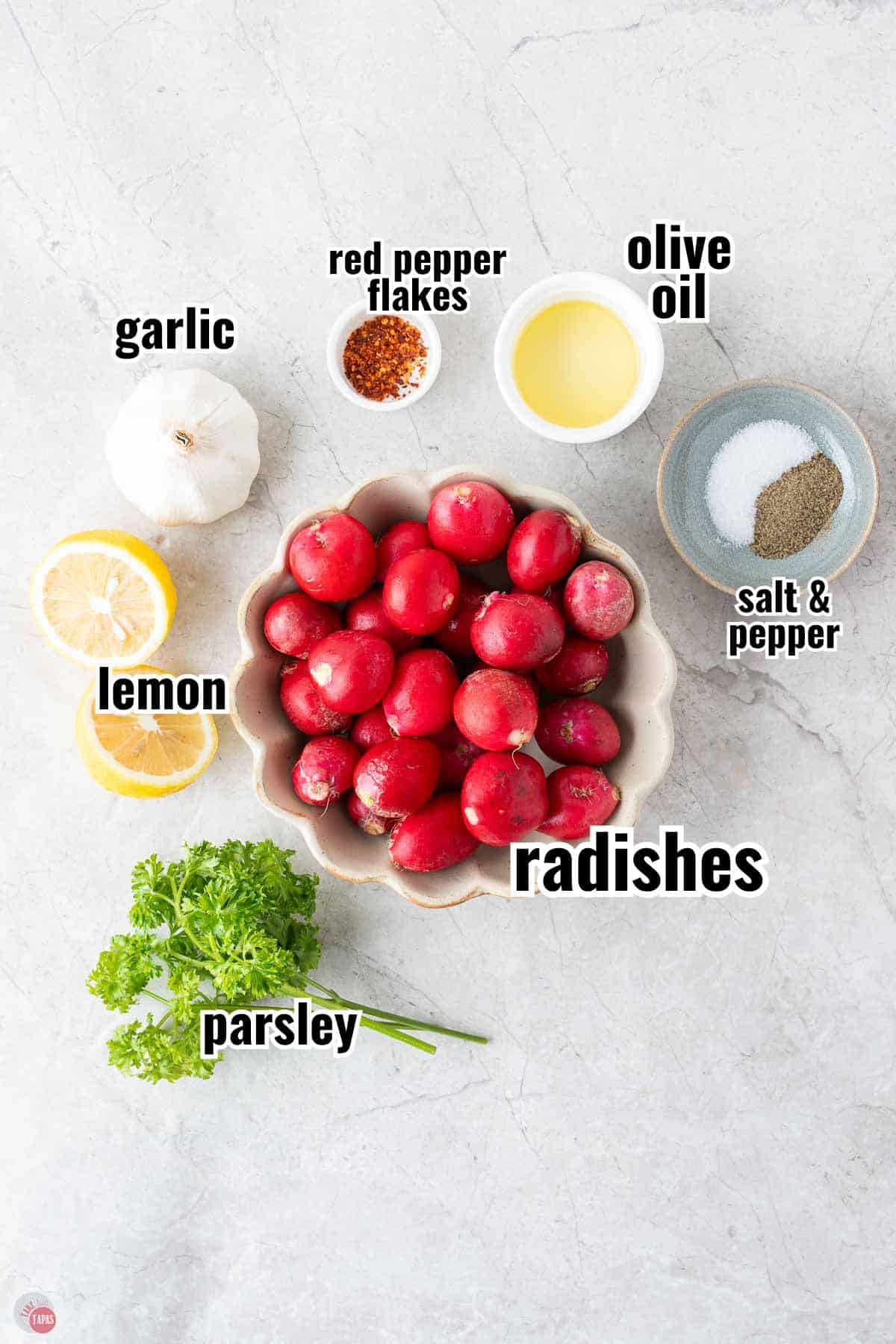 individual ingredients for a recipe with text overlay labeling them