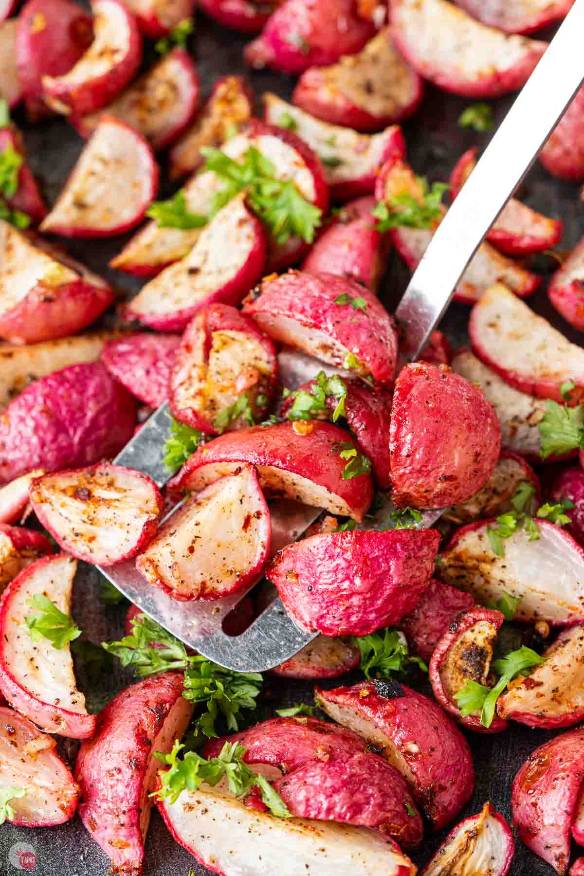 spoon of roasted radishes