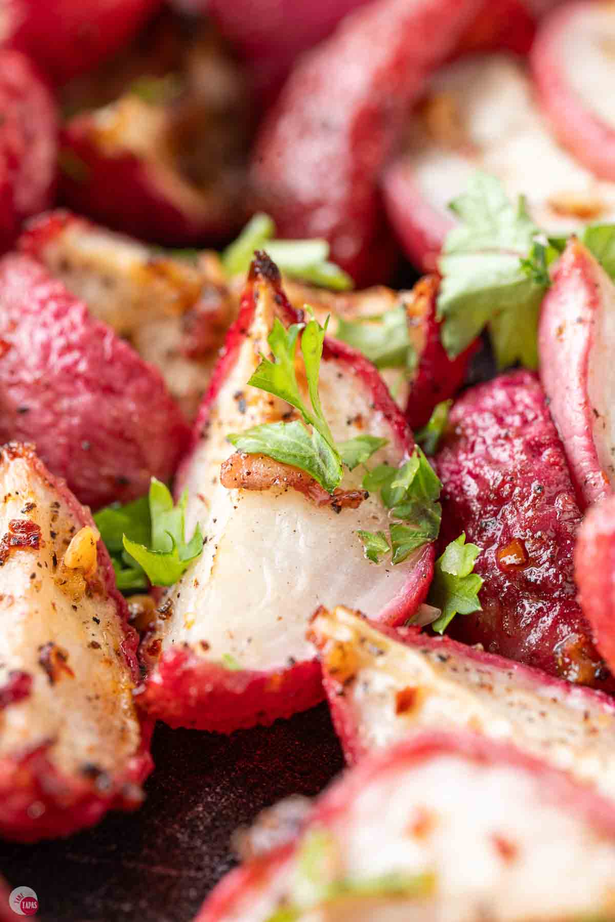 close up of roasted radish