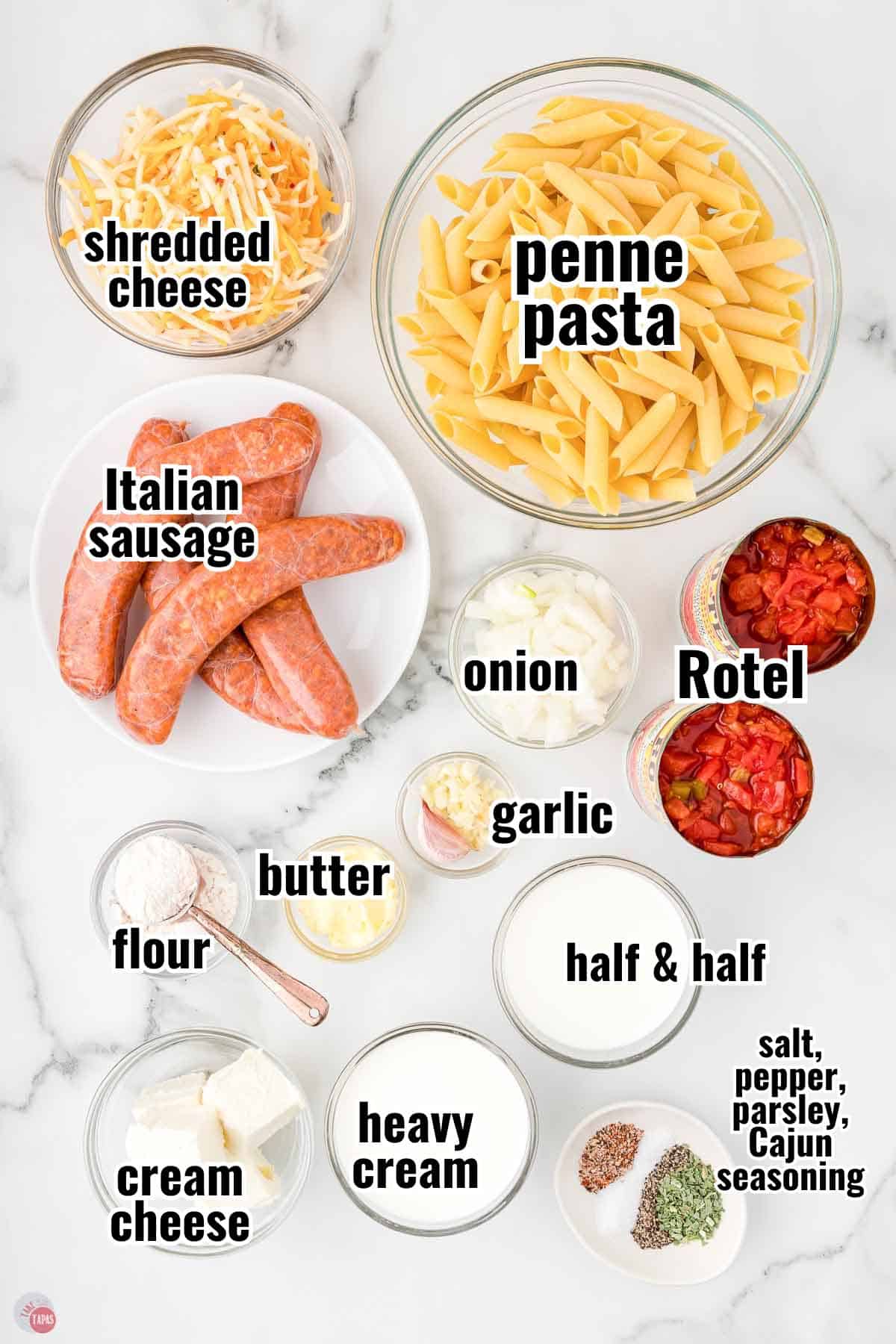 individual ingredients for a recipe with text overlay labeling them
