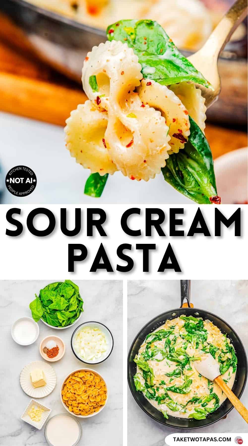 Pinterest pin image for a sour cream pasta recipe