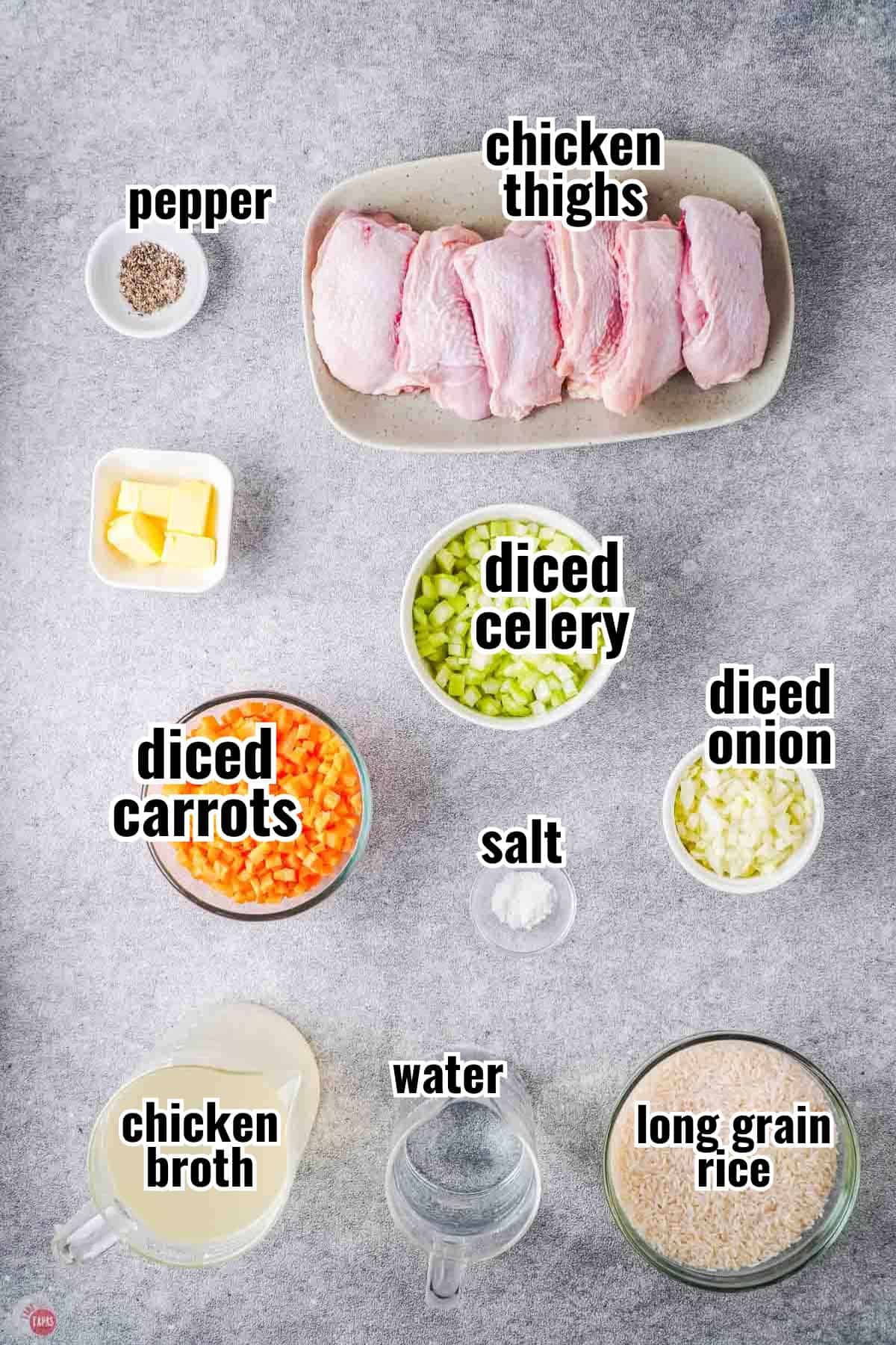 individual ingredients for a recipe with text overlay labeling them