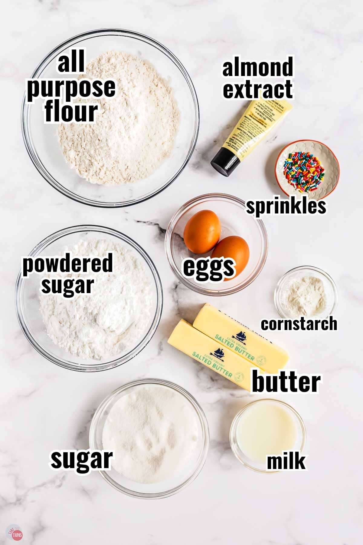 individual ingredients for a recipe with text overlay labeling them