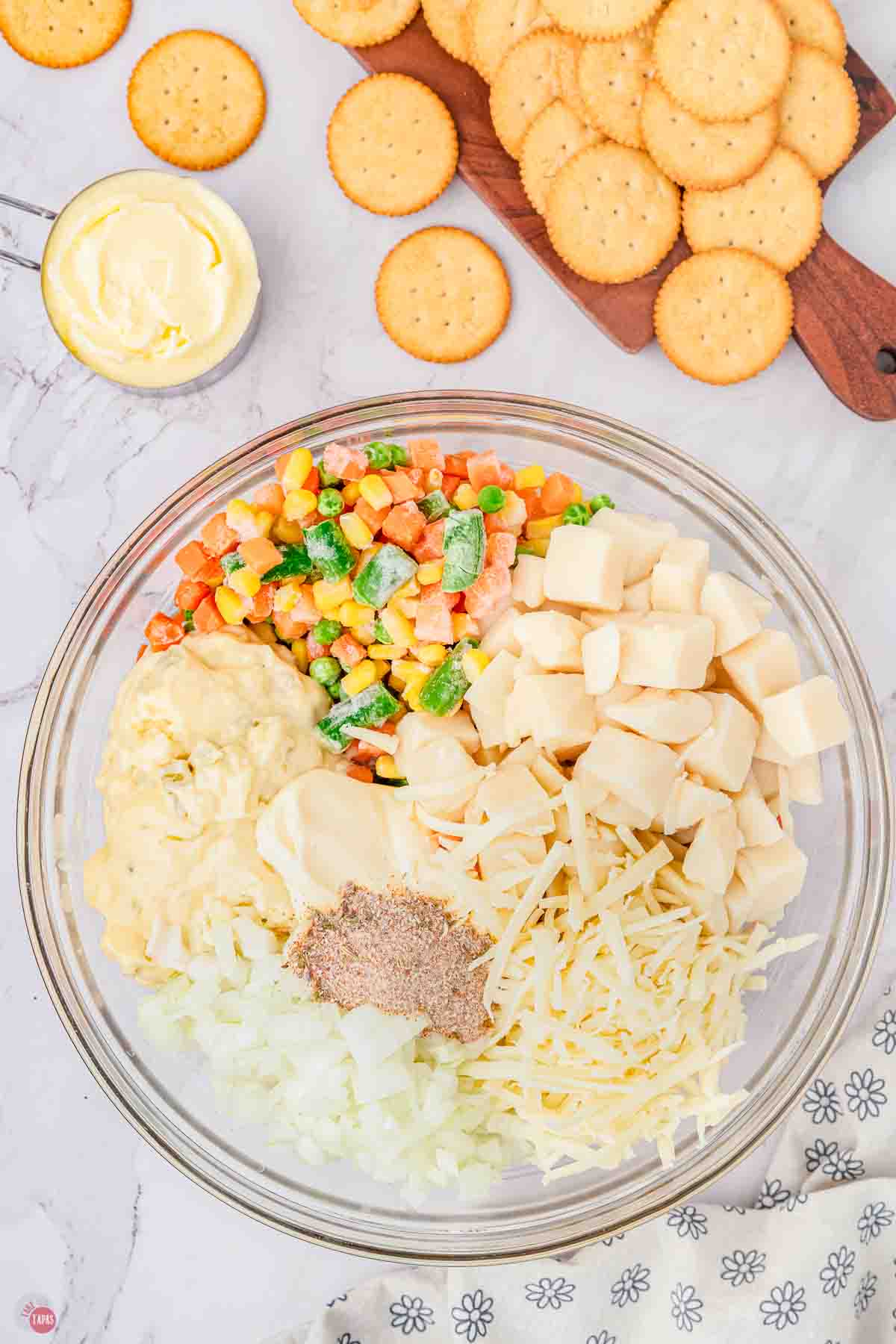 bowl of chicken, vegetables, and condensed soup