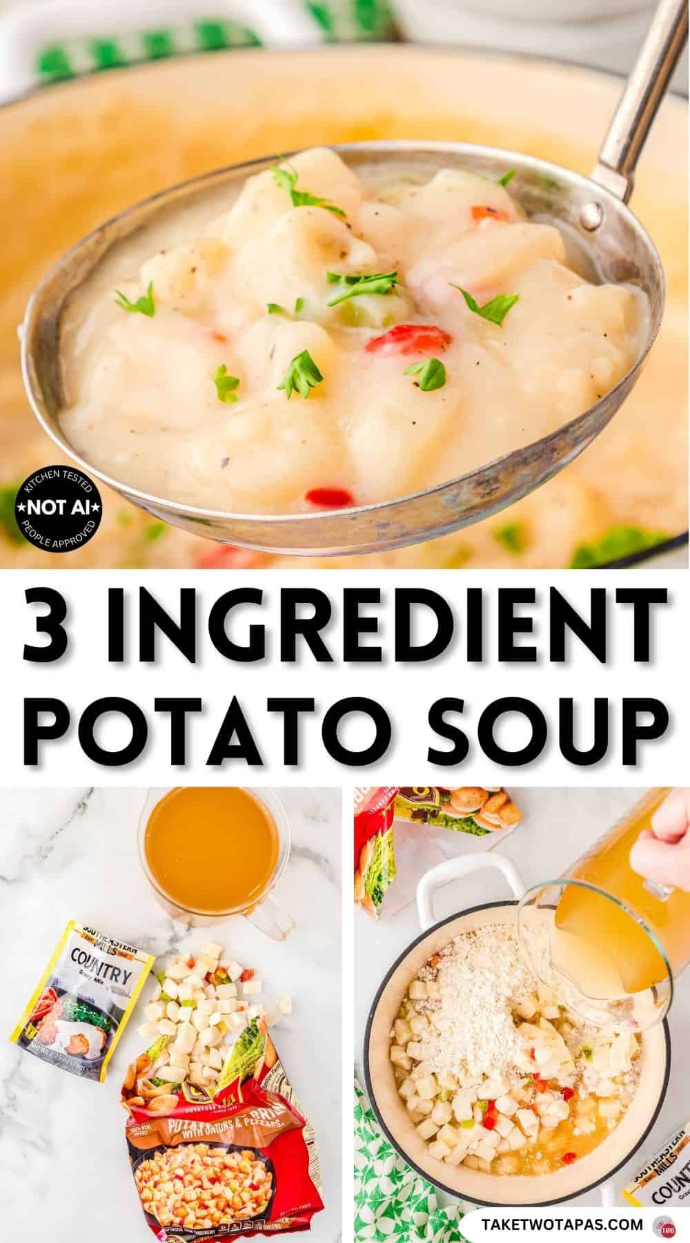 Pinterest pin image for a 3 ingredient potato soup recipe
