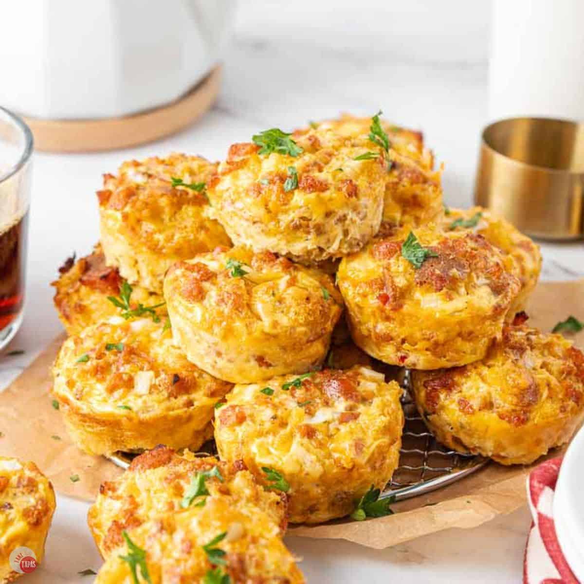 stack of sausage egg cups on a plate
