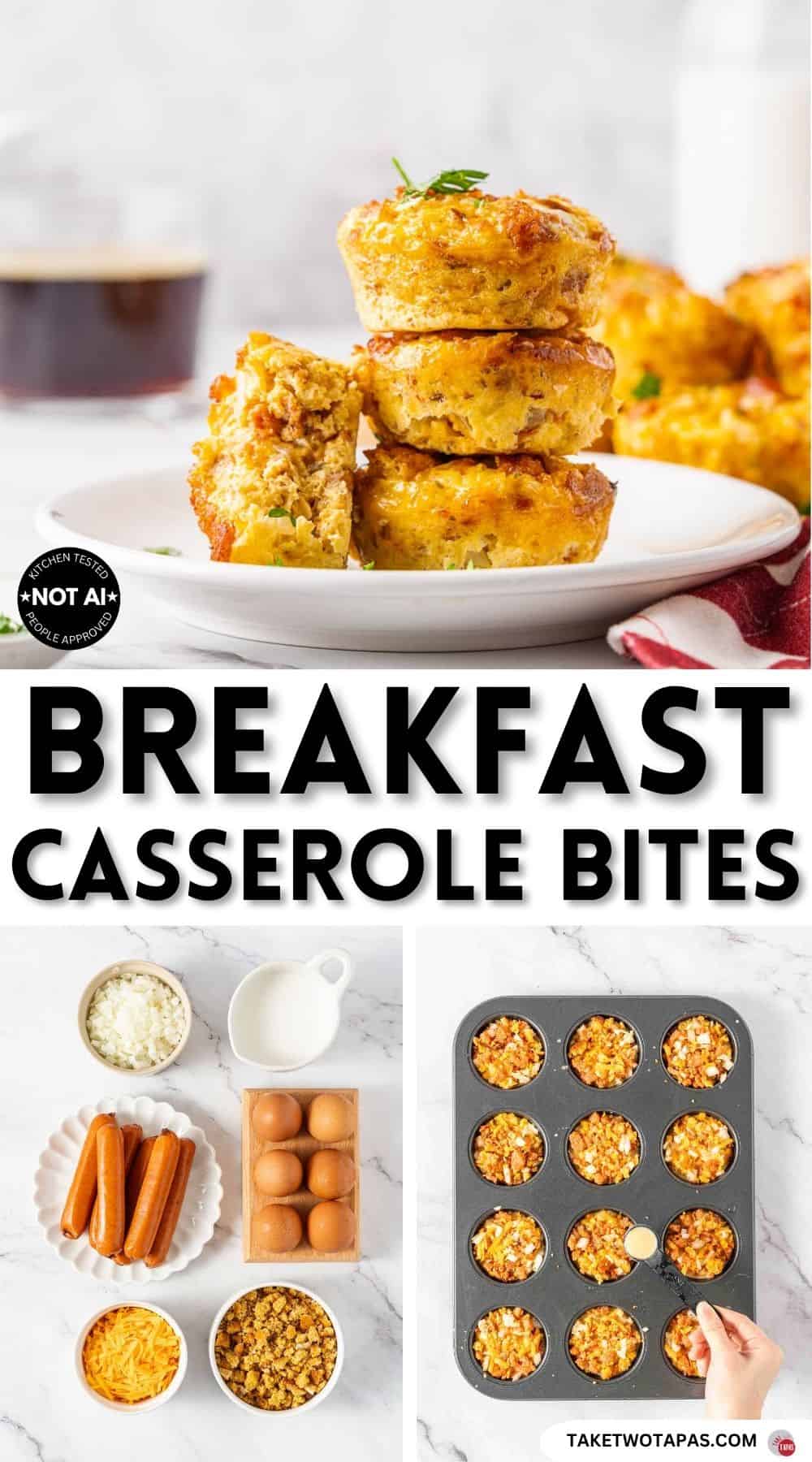 Pinterest pin image for a muffin tin breakfast casserole bites recipe