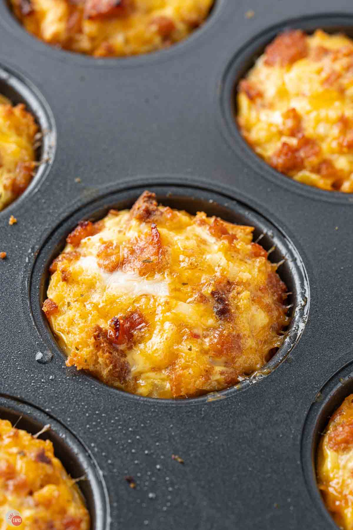 baked breakfast casserole bite in a muffin pan