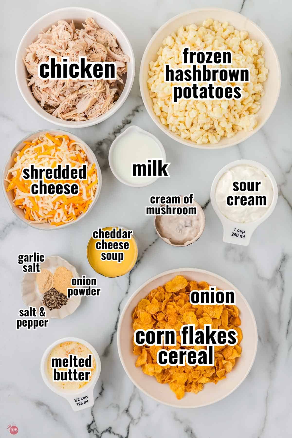individual ingredients for a recipe with text overlay labeling them
