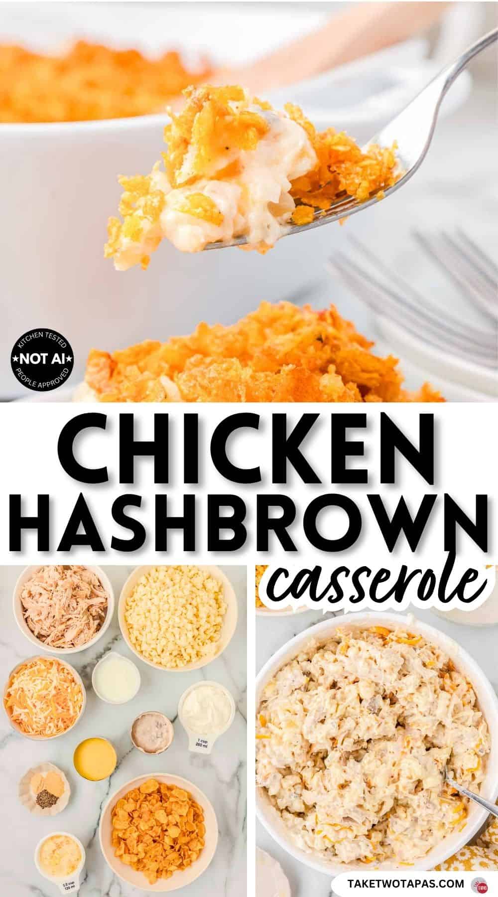 Pinterest pin image for a chicken hashbrown casserole recipe