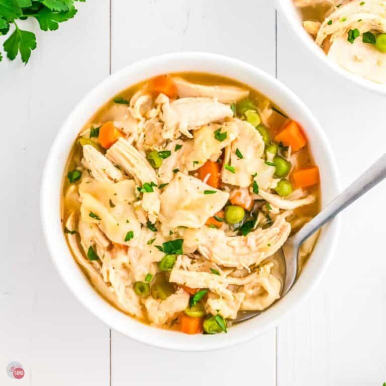 bowl of chicken and dumplings soup