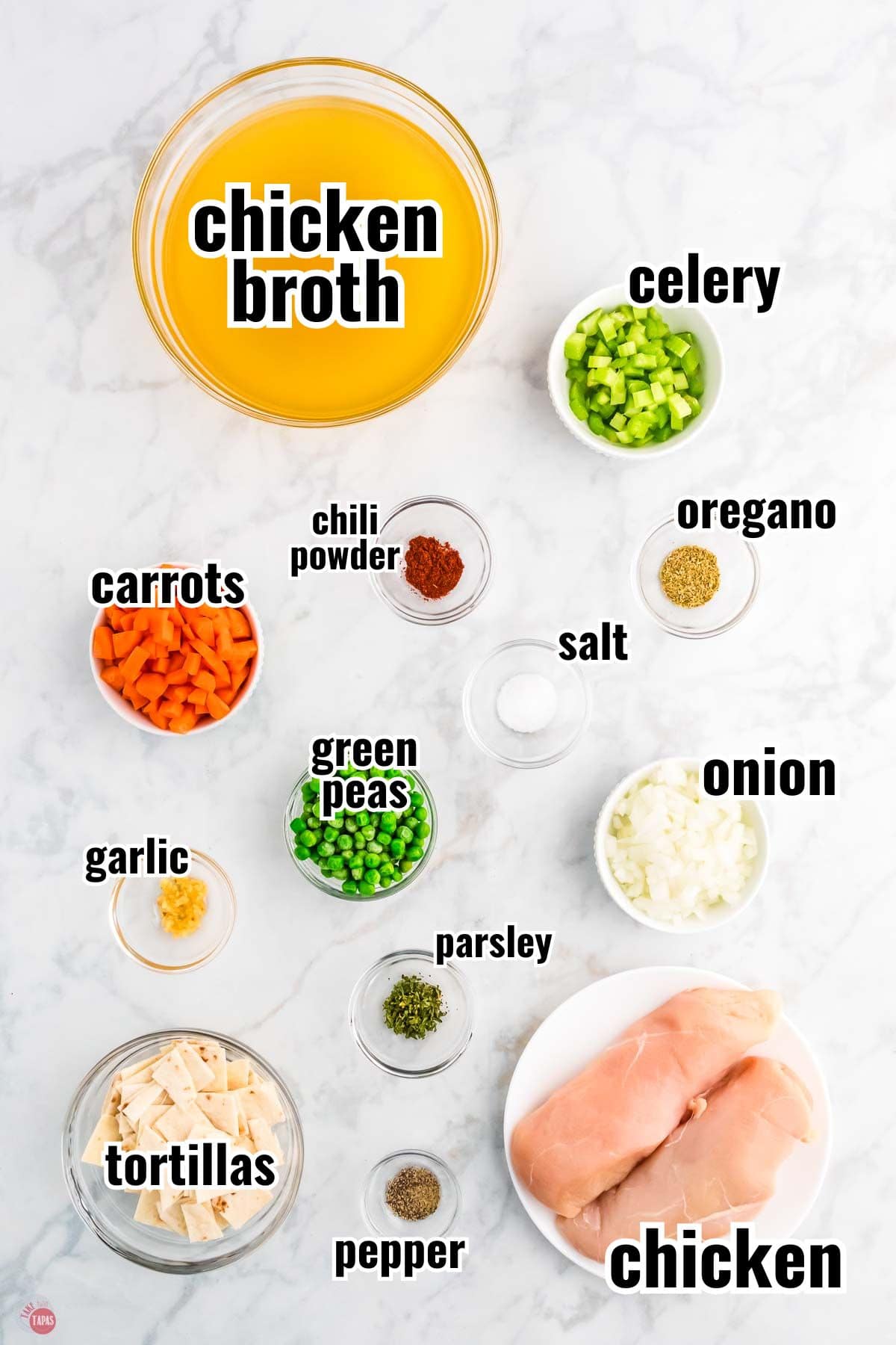 individual ingredients for a recipe with text overlay labeling them