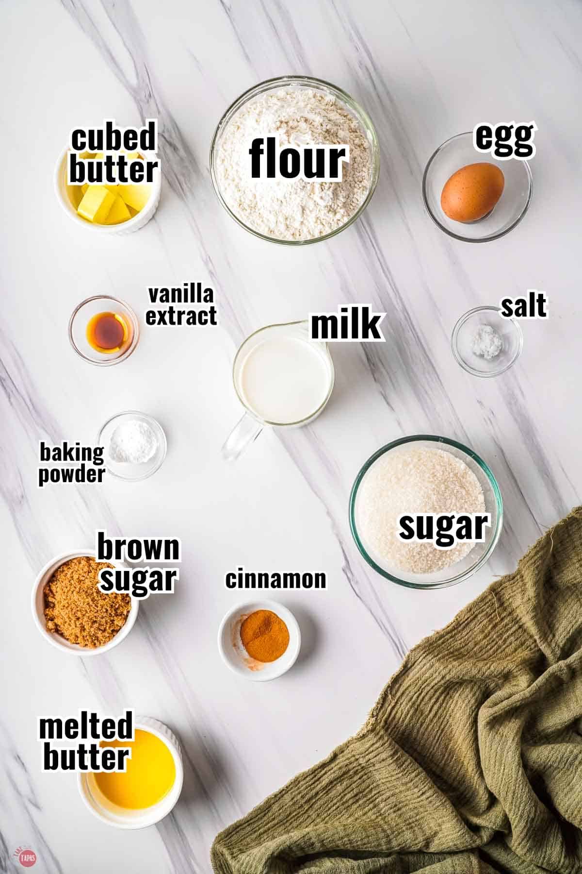 individual ingredients for a recipe with text overlay labeling them