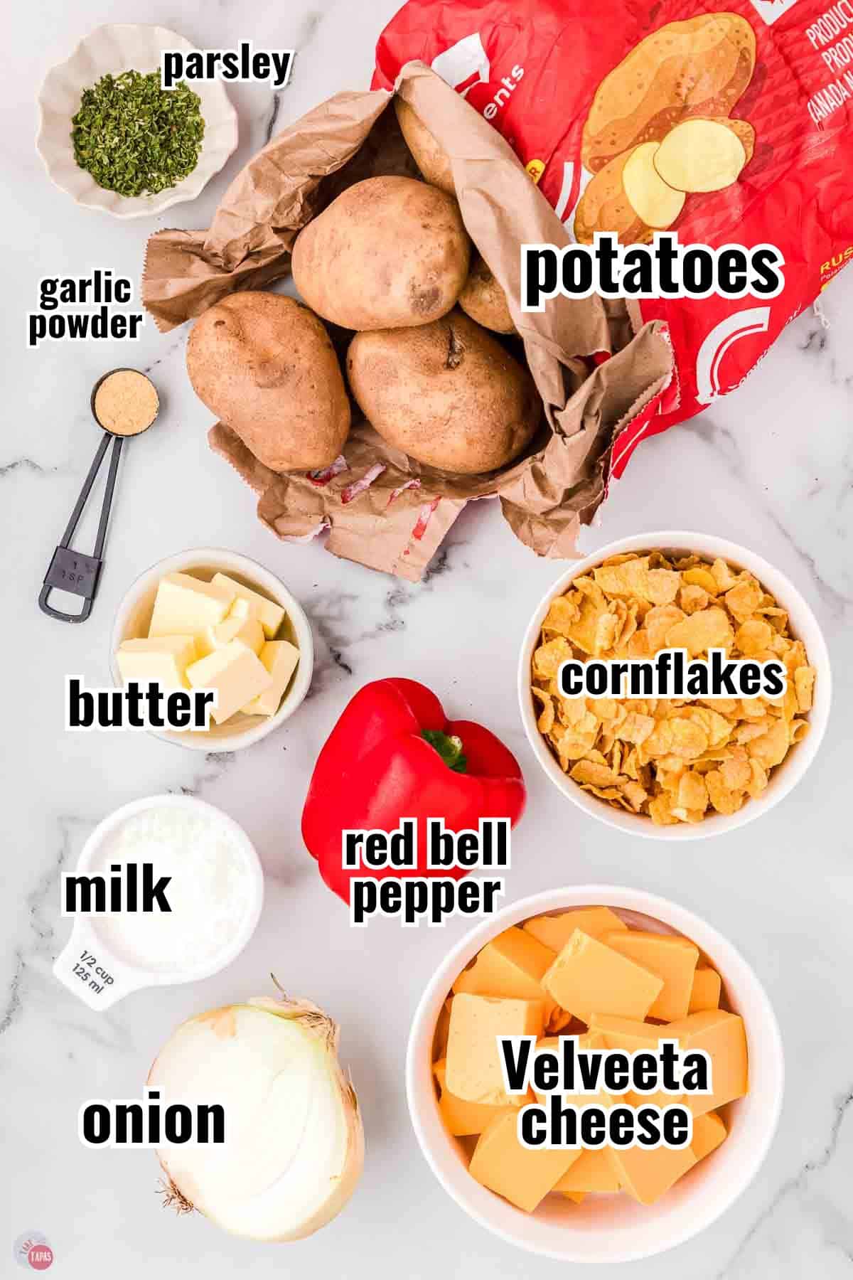 individual ingredients for a recipe with text overlay labeling them
