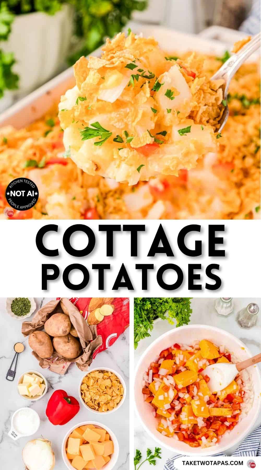 Pinterest pin image for a cottage potatoes recipe