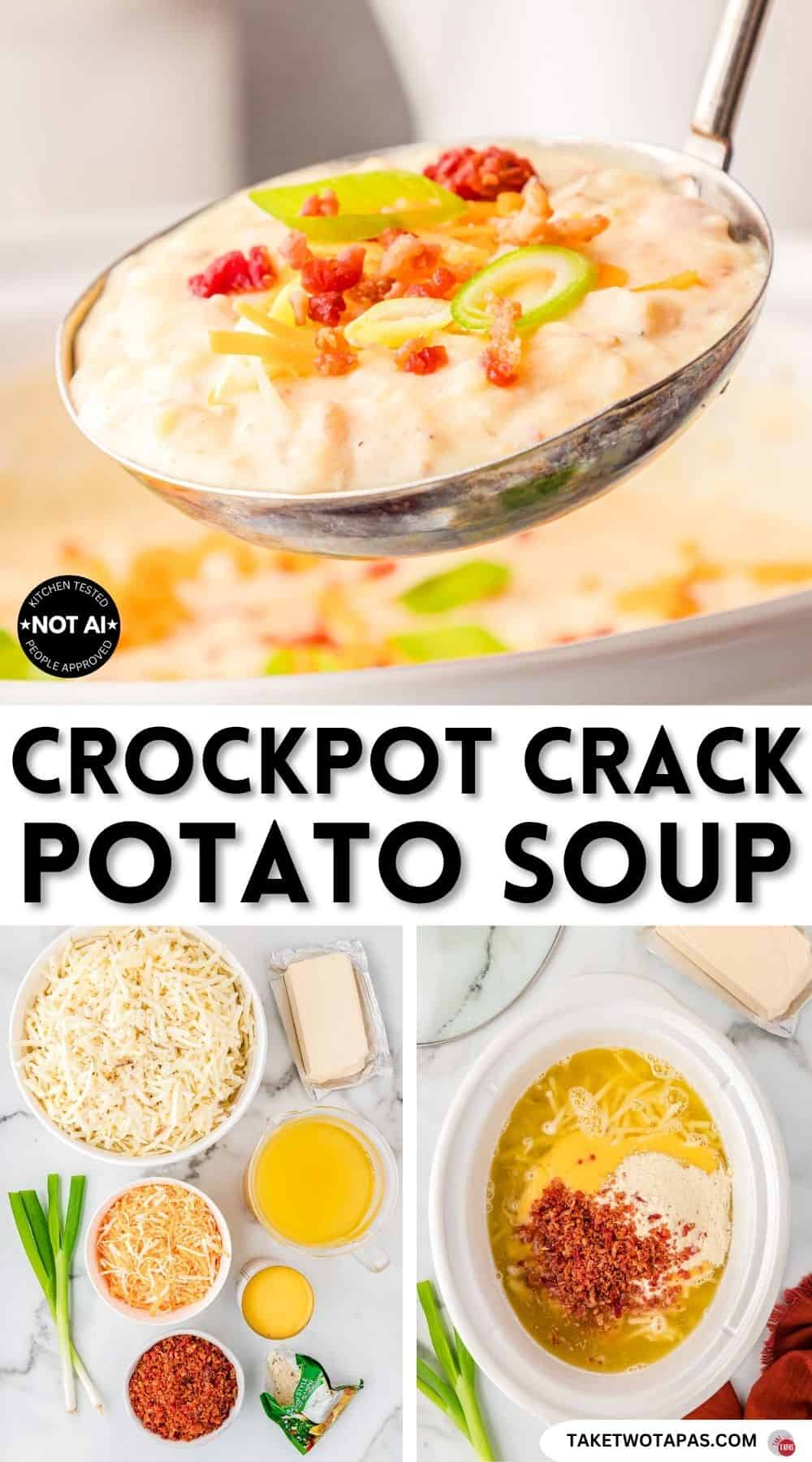 Pinterest pin image for a crockpot crack potato soup recipe