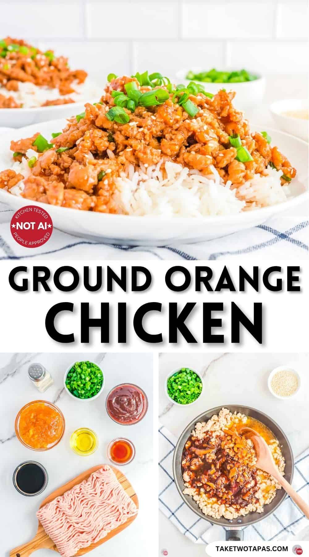 Pinterest pin image for a ground orange chicken recipe
