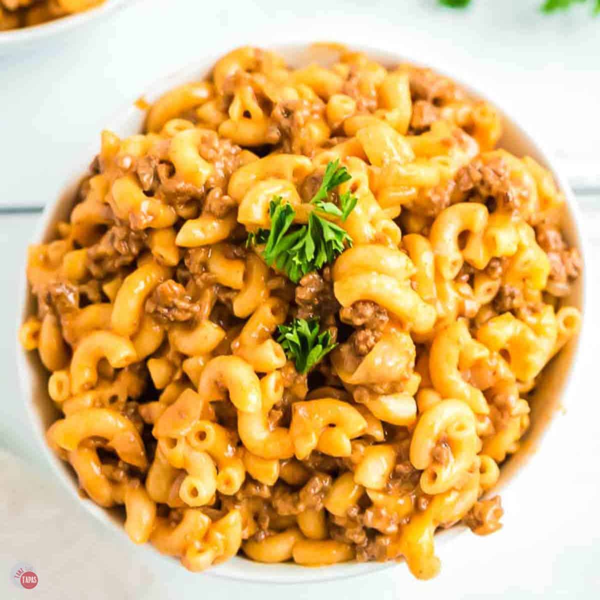 bowl of hamburger helper made at home