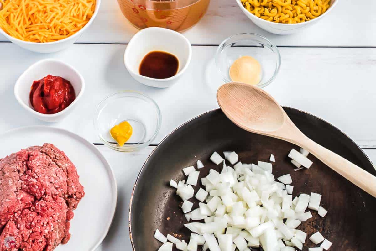 diced onion cooking in a skillet