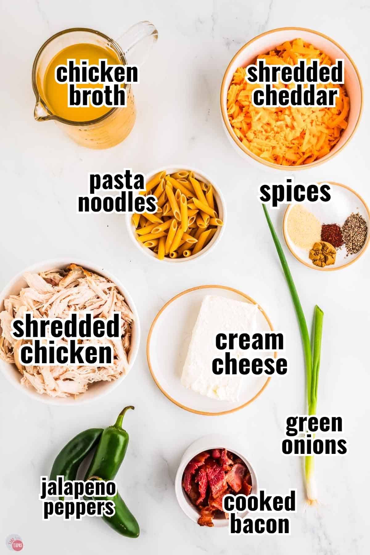 individual ingredients for a recipe with text overlay labeling them