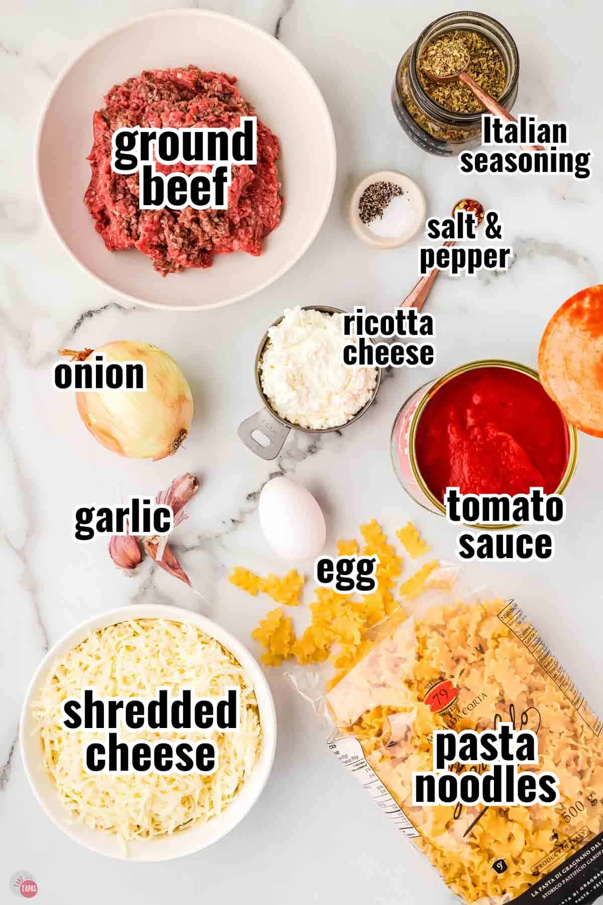 individual ingredients for a recipe with text overlay labeling them
