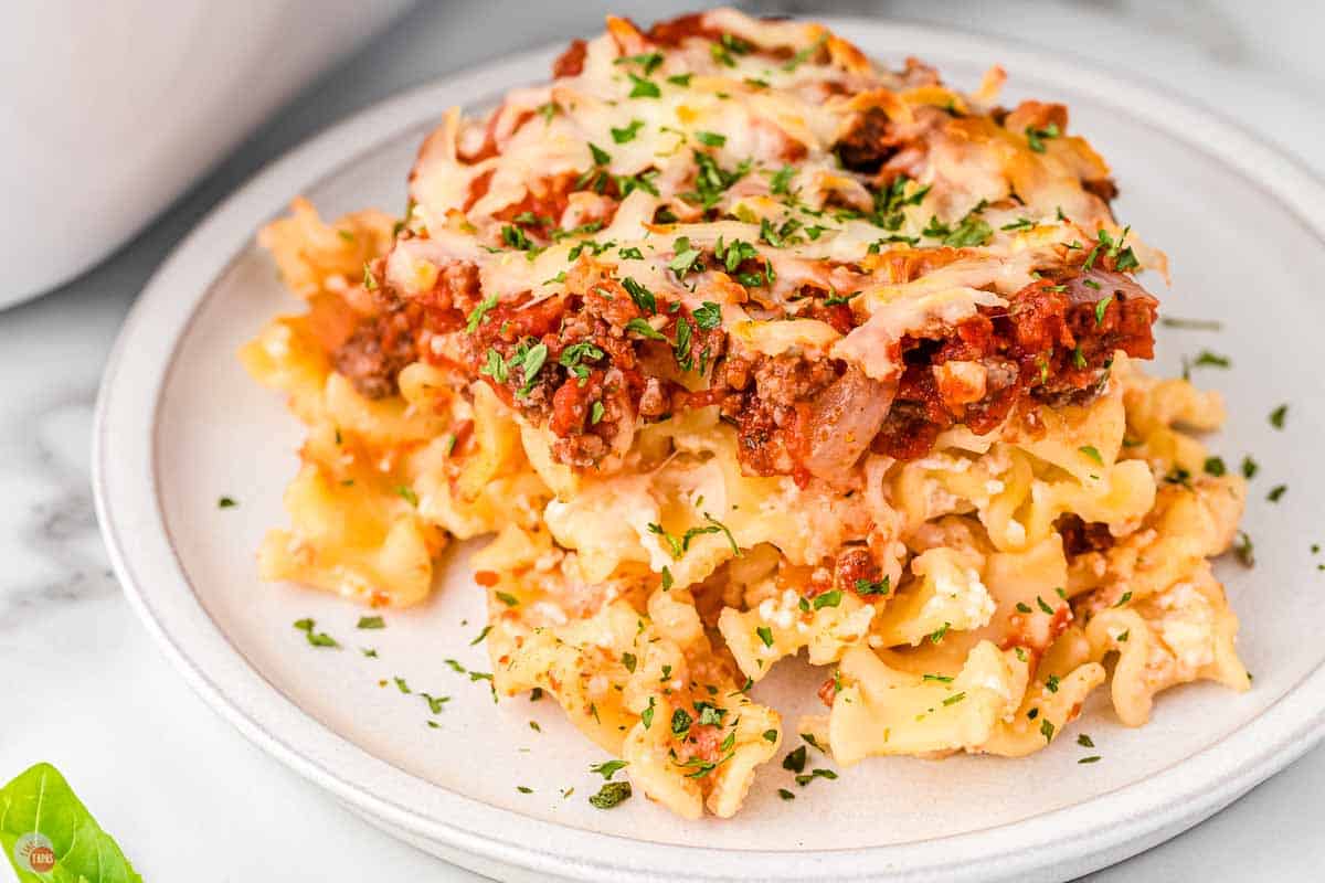 stack of lasagna casserole on a plate