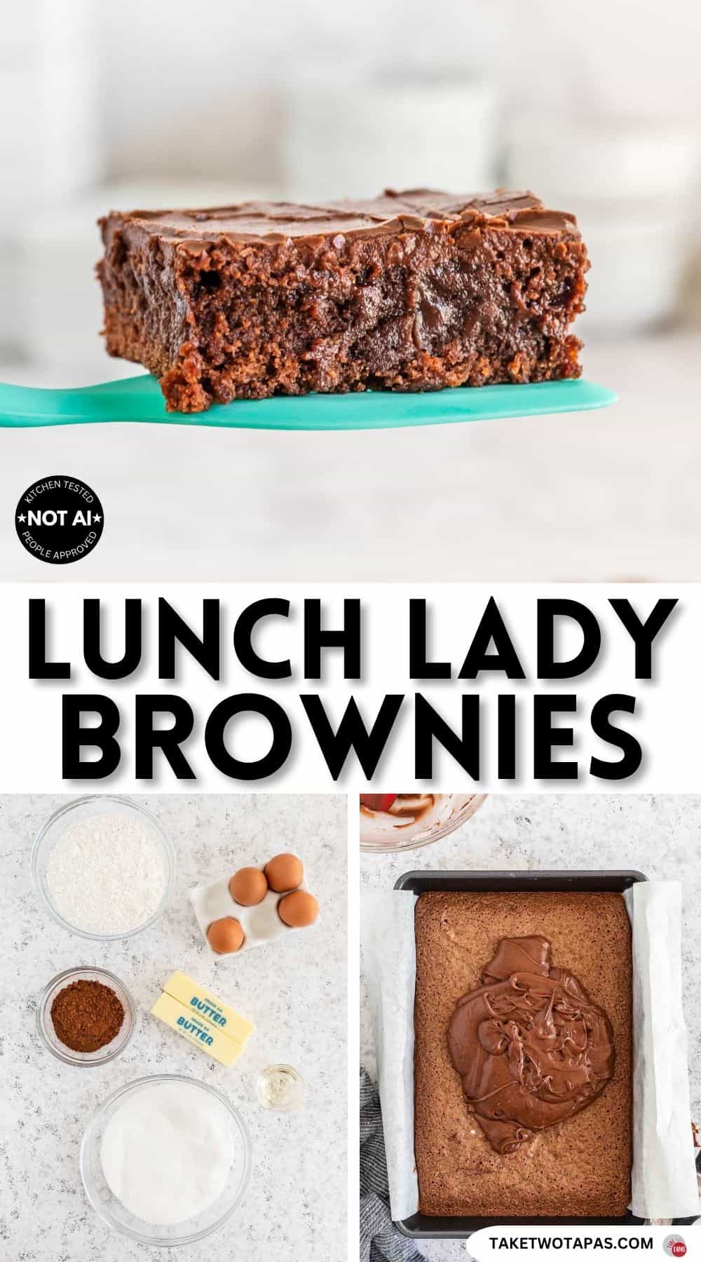 Pinterest pin image for a lunch lady brownie recipe