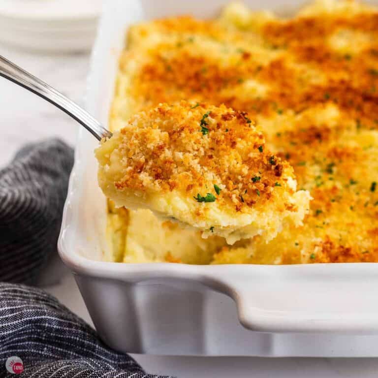casserole with spoon scooping some out