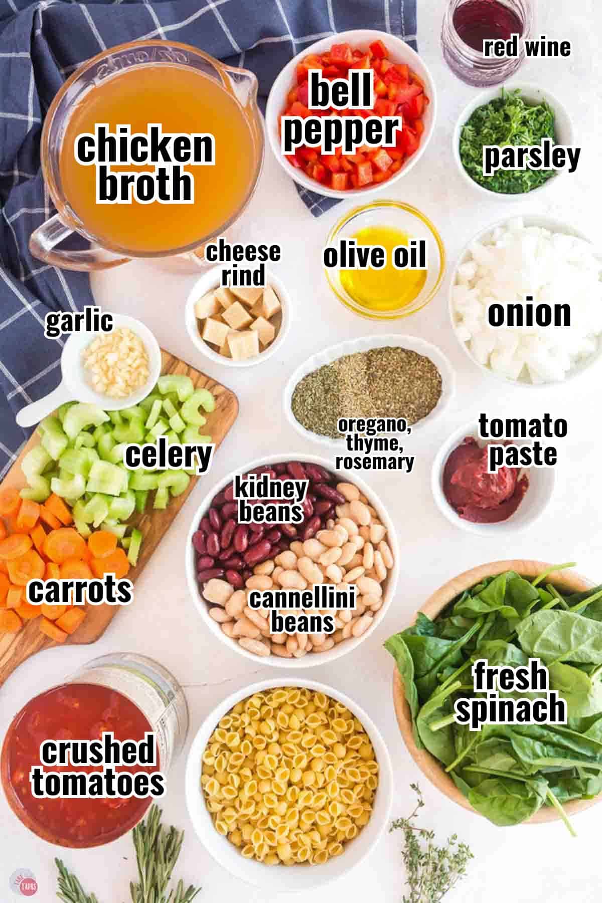 individual ingredients for a recipe with text overlay labeling them