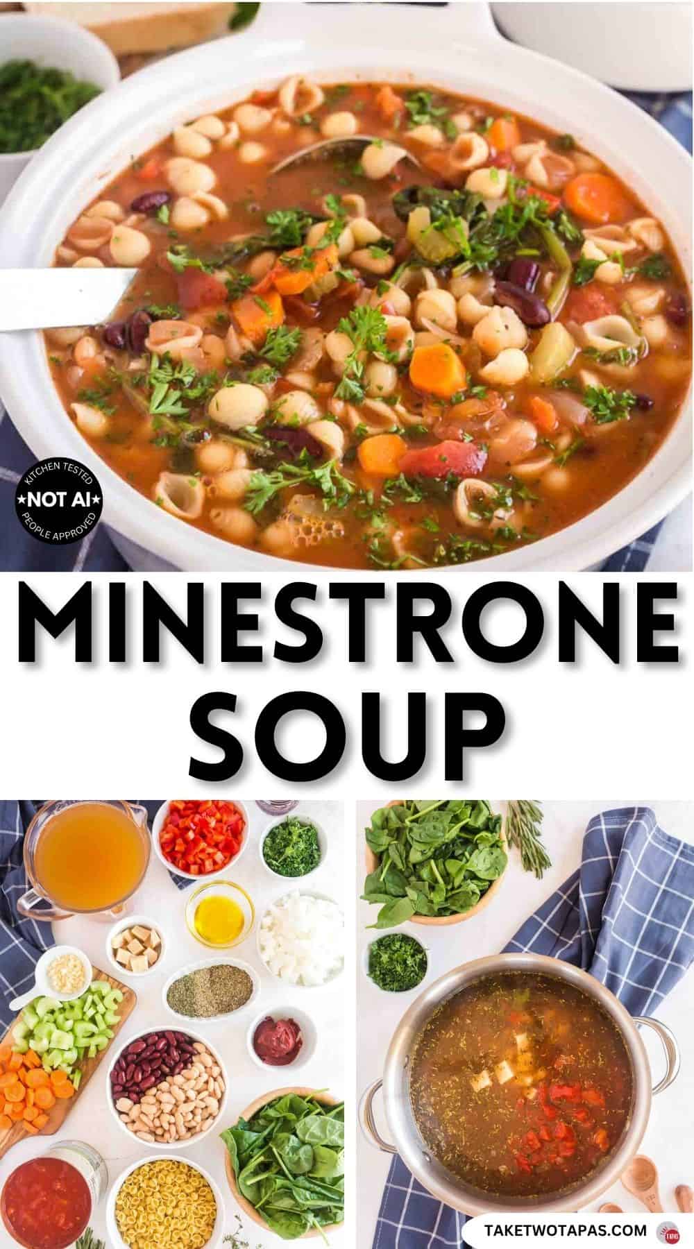 Pinterest pin image for a minestrone soup recipe