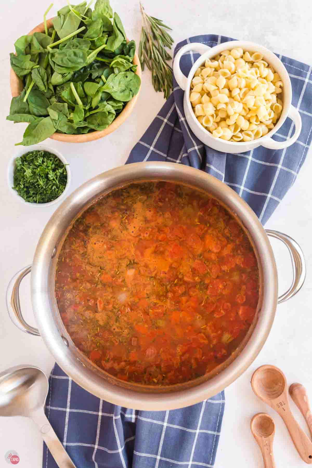 pot of broth and vegetables cooking