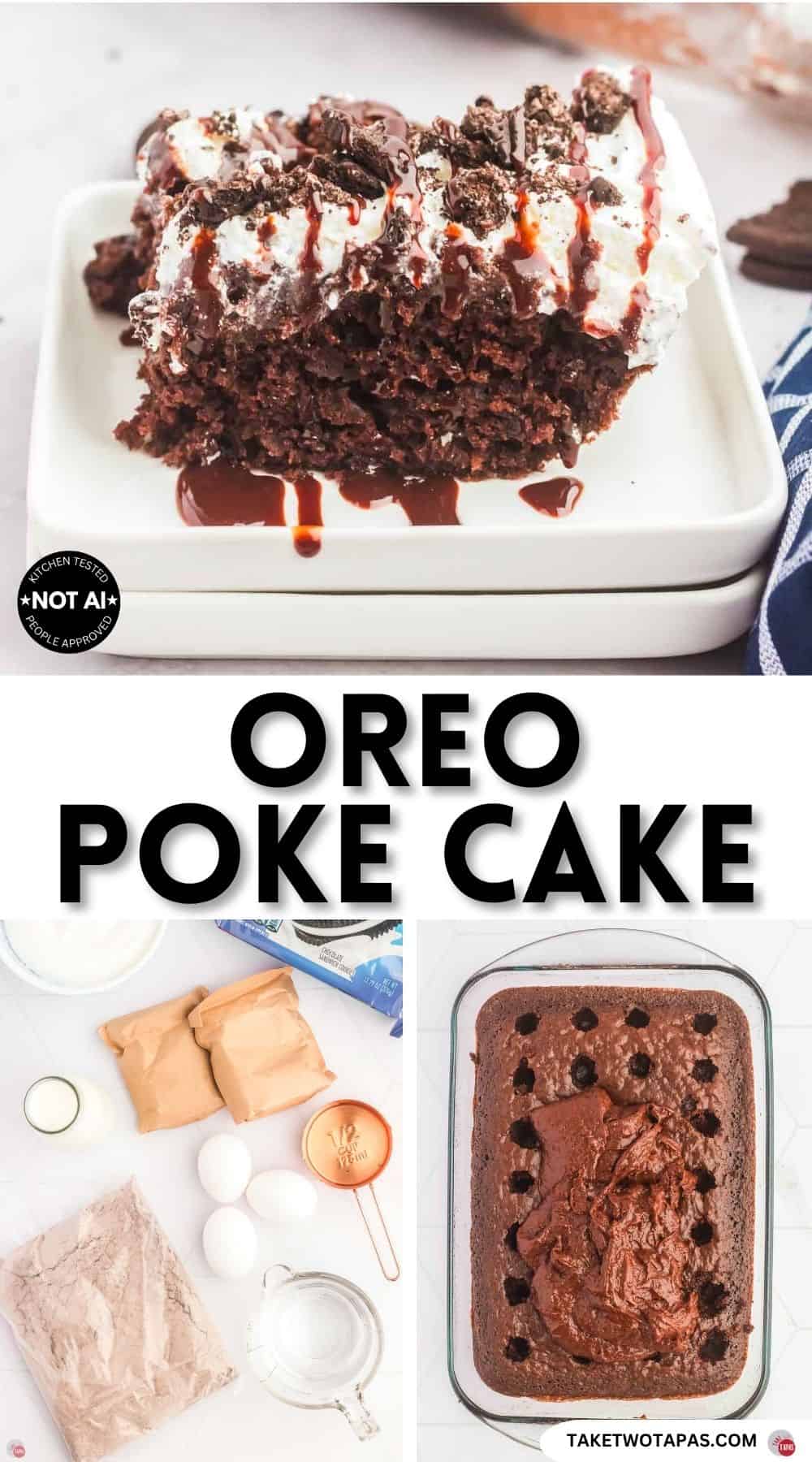Pinterest pin image for an Oreo poke cake recipe