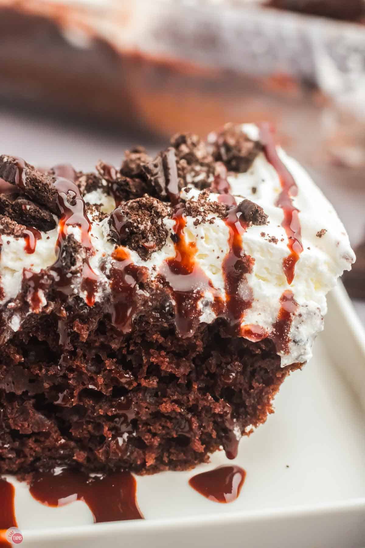 close up of whipped topping and chocolate sauce