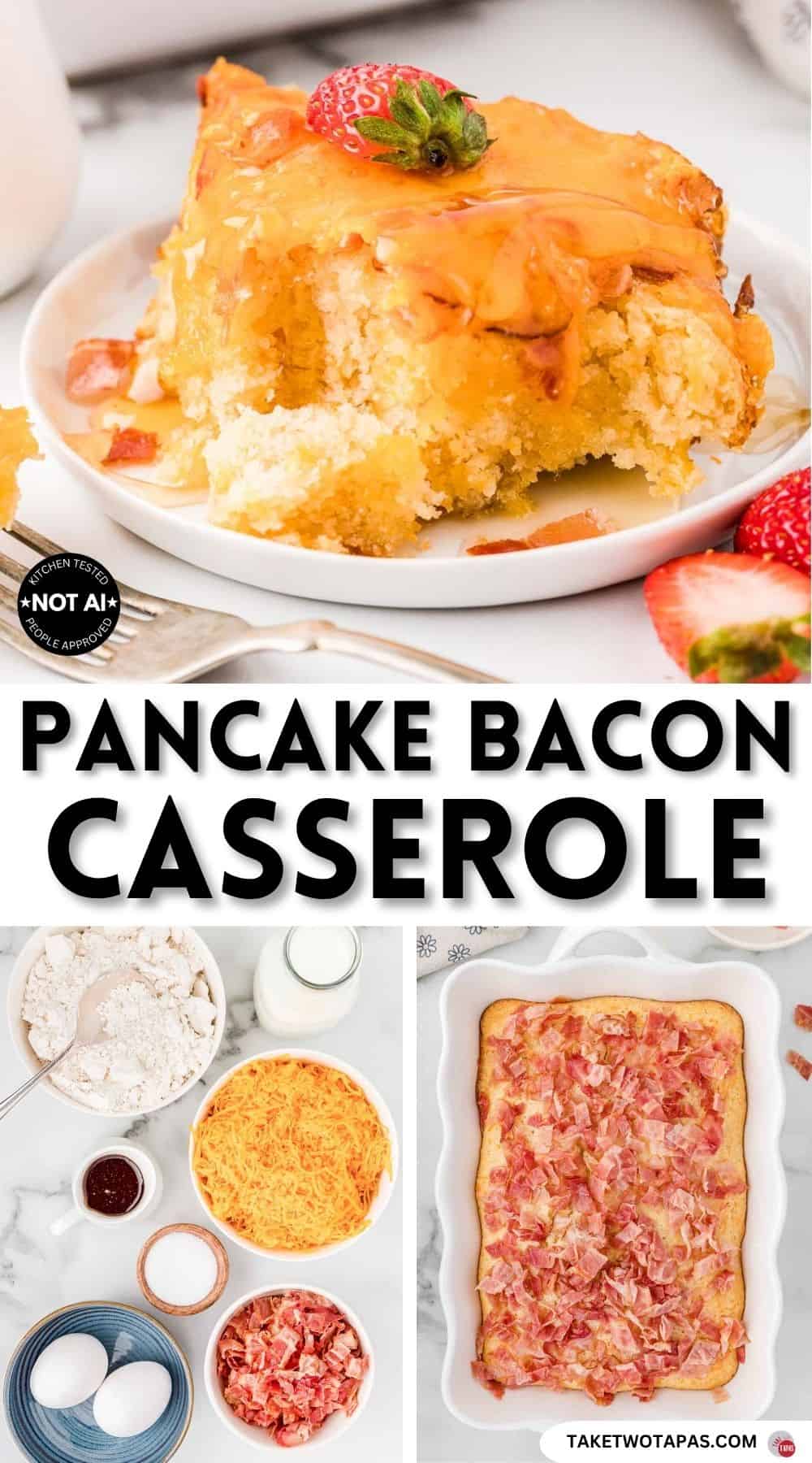Pinterest pin image for a pancake bacon casserole recipe