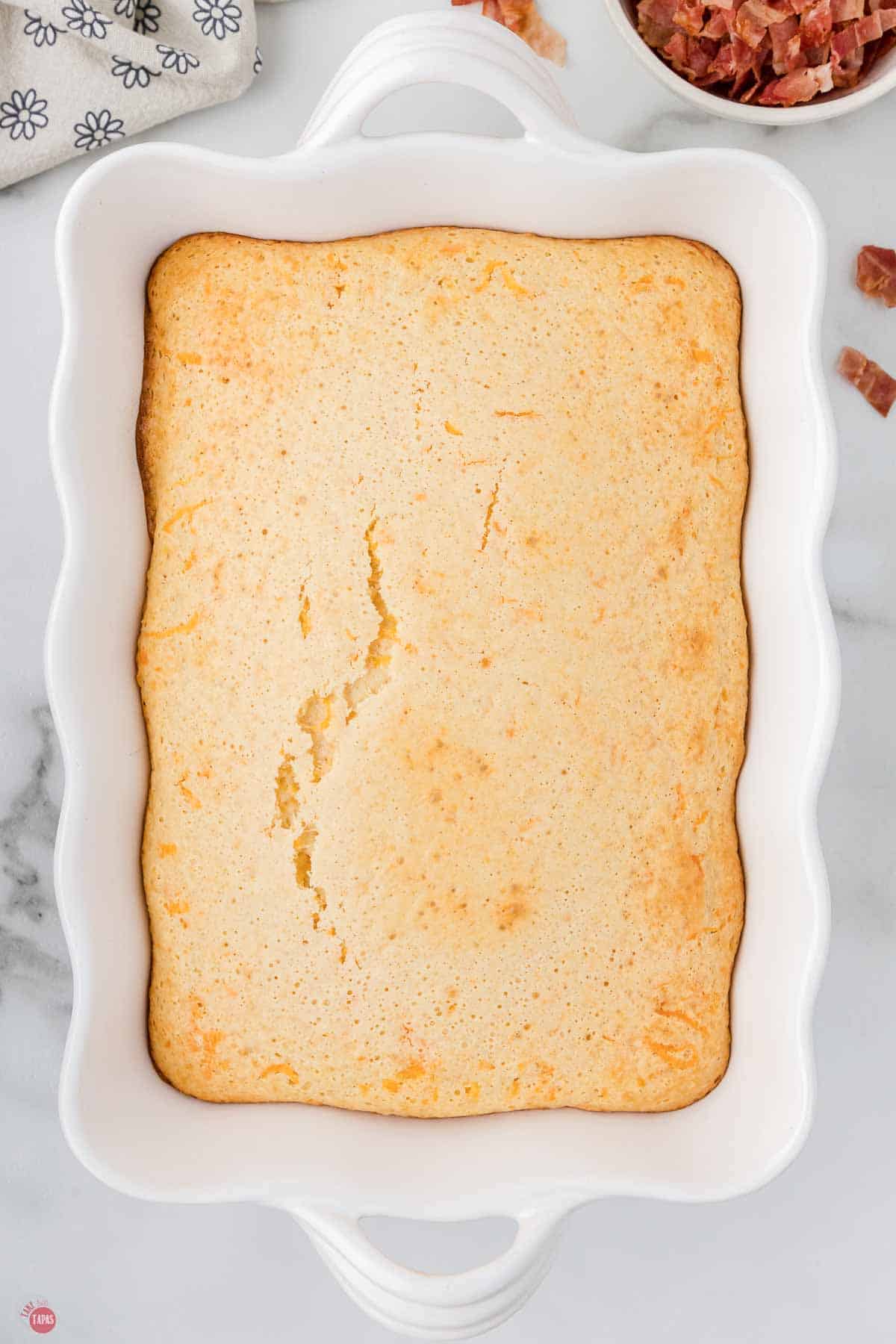 baked pancake in a rectangle baking dish