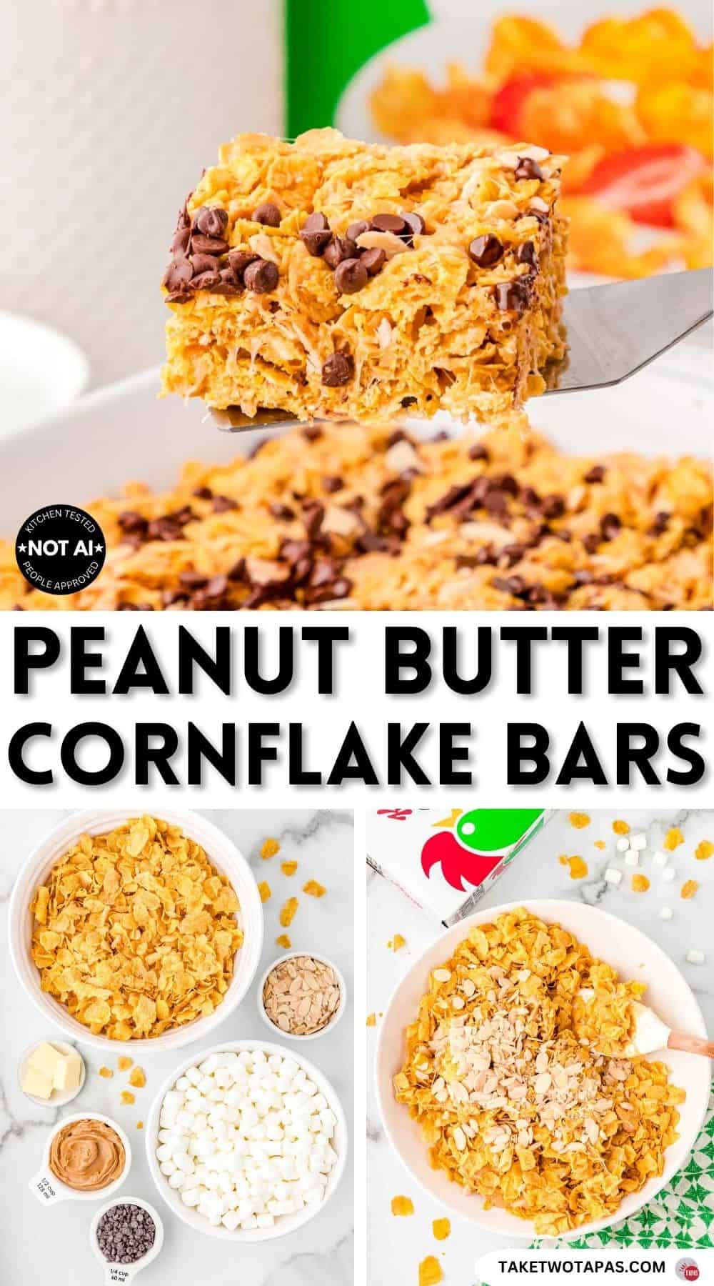 Pinterest pin image for a peanut butter cornflake bar recipe