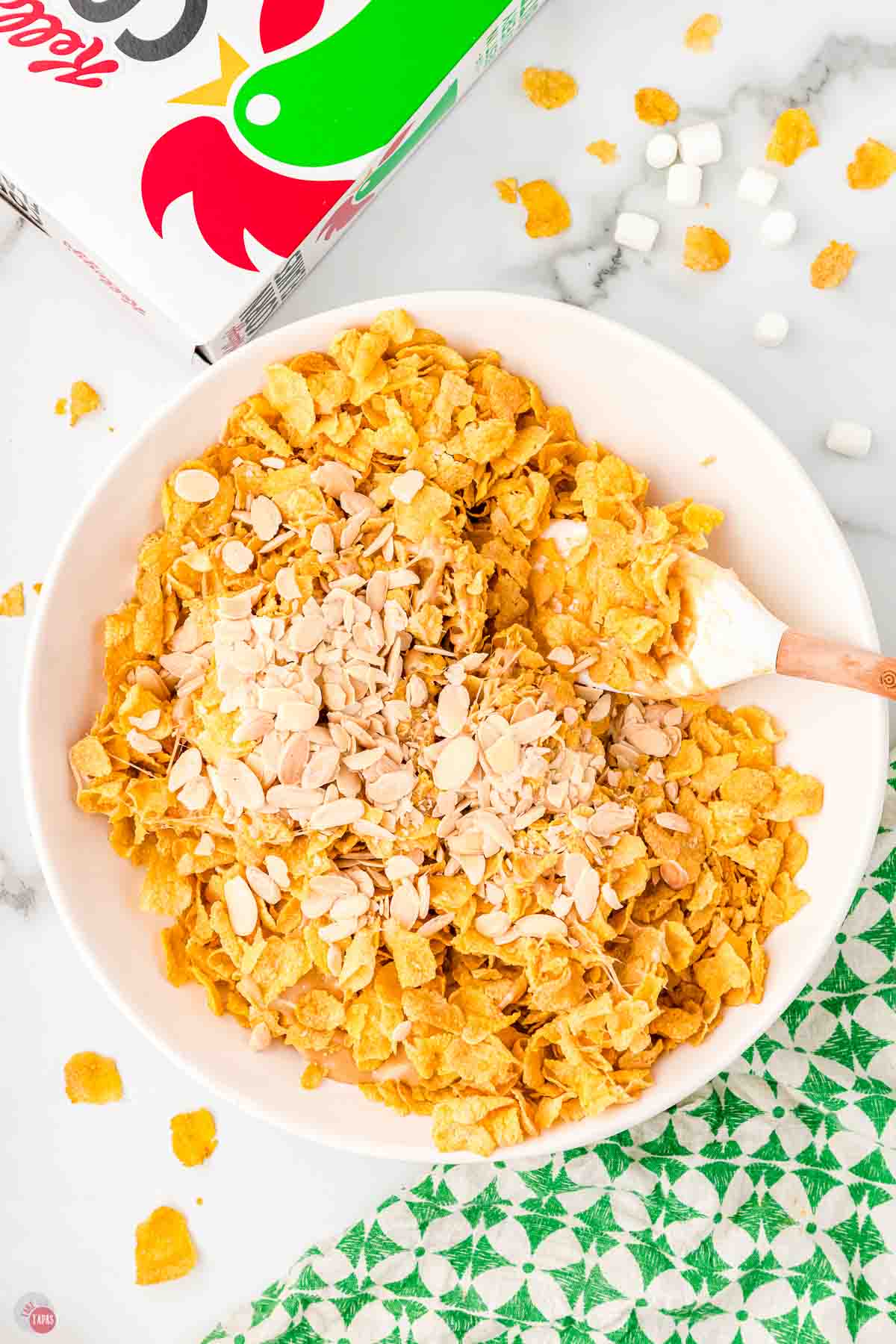 bowl of cornflakes and sliced almonds