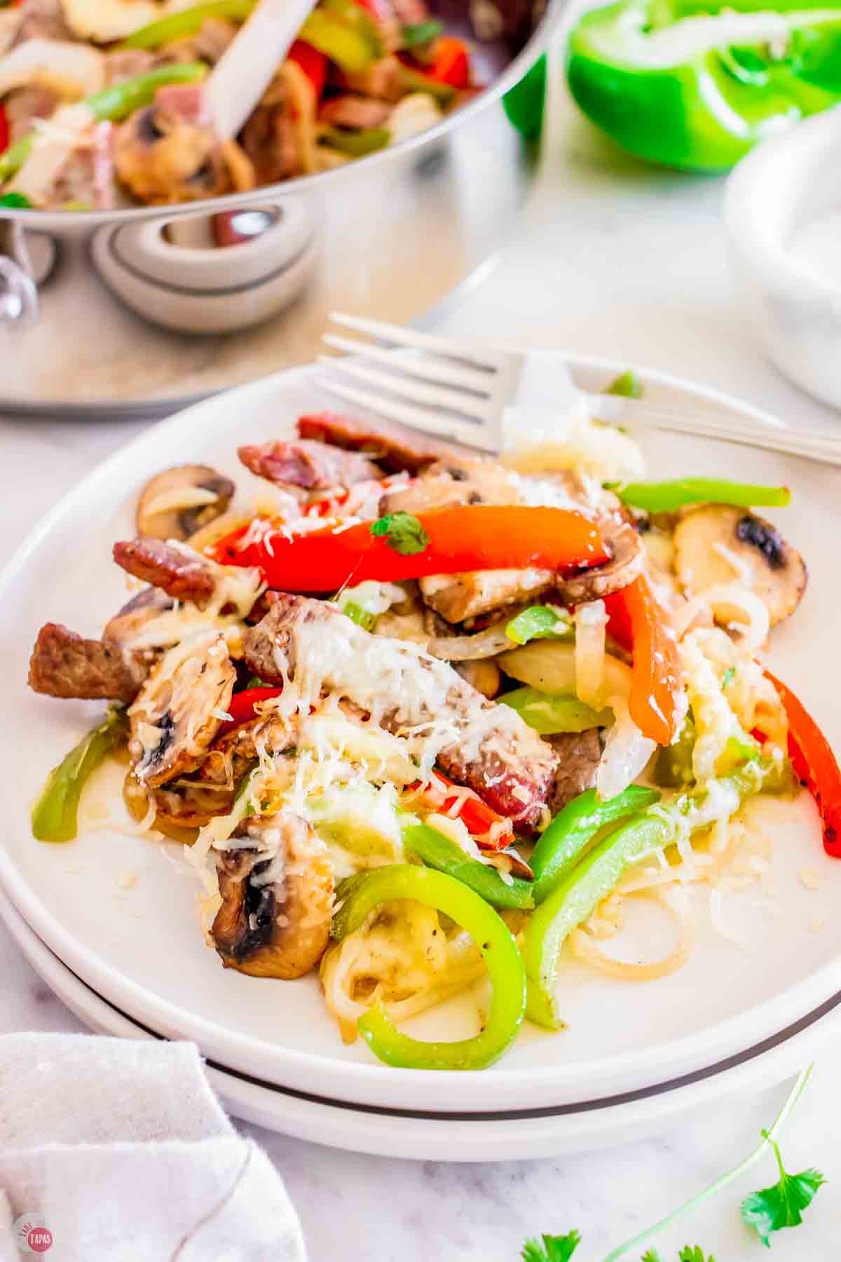 plate of philly cheesesteak skillet ingredients