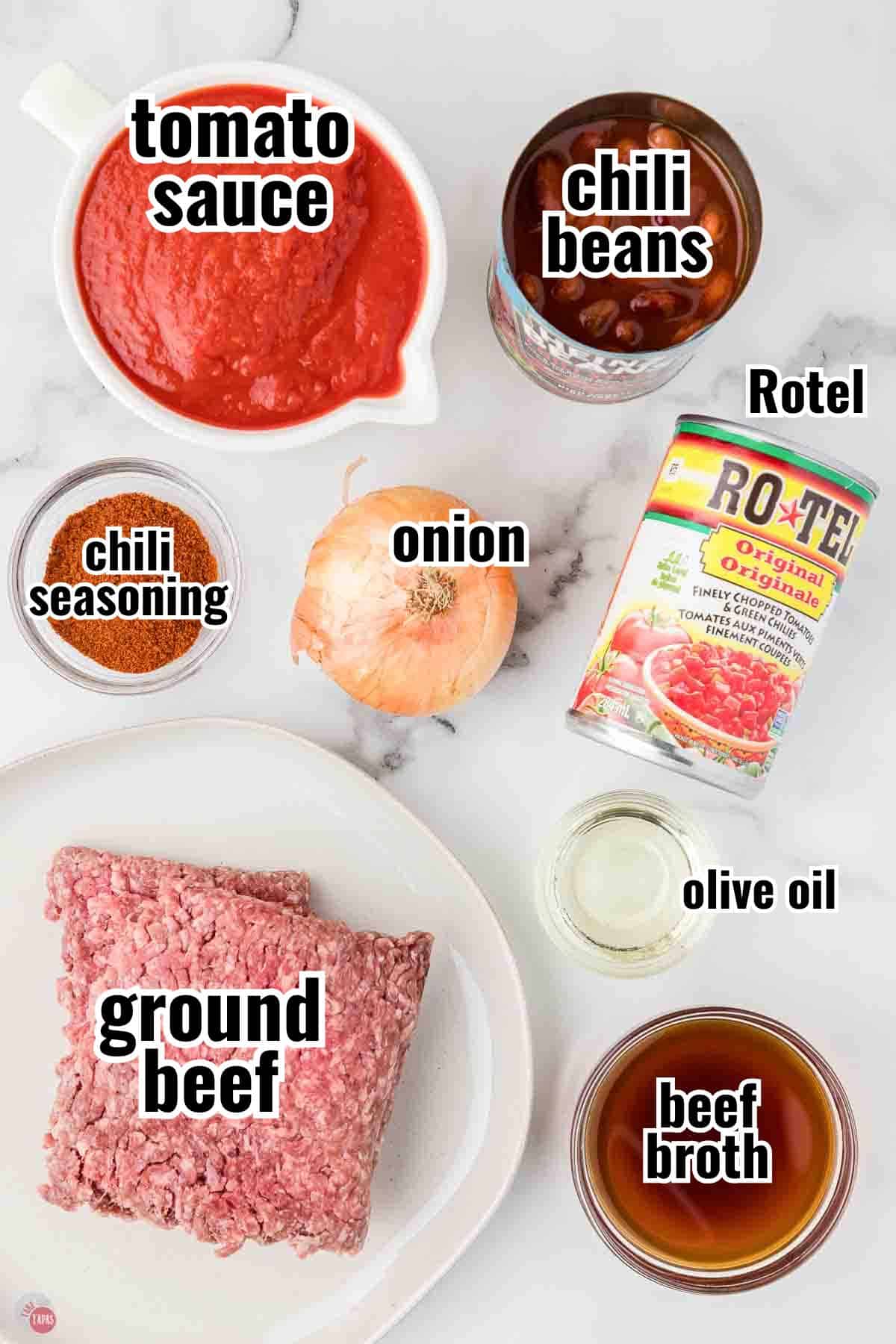 individual ingredients for a recipe with text overlay labeling them