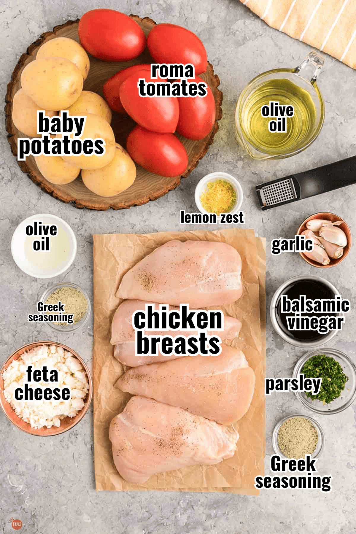 individual ingredients for a recipe with text overlay labeling them
