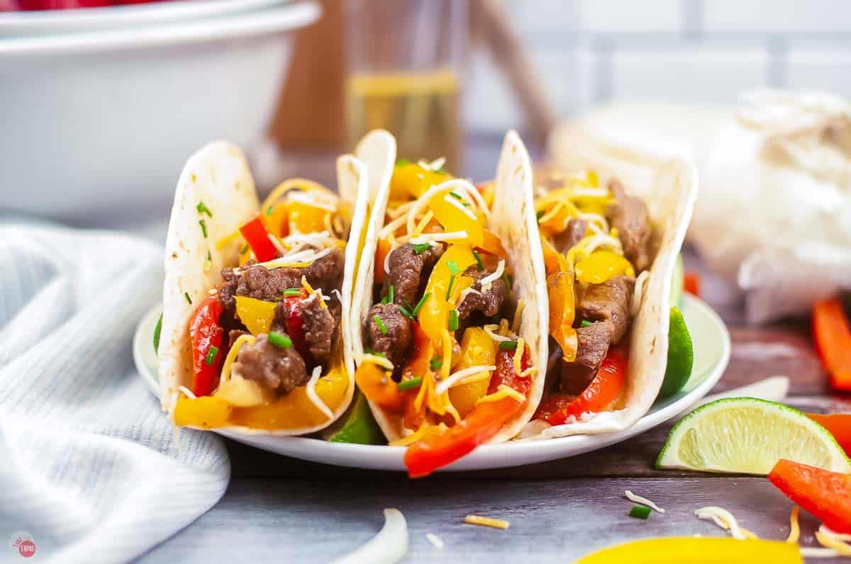 side view of steak fajitas