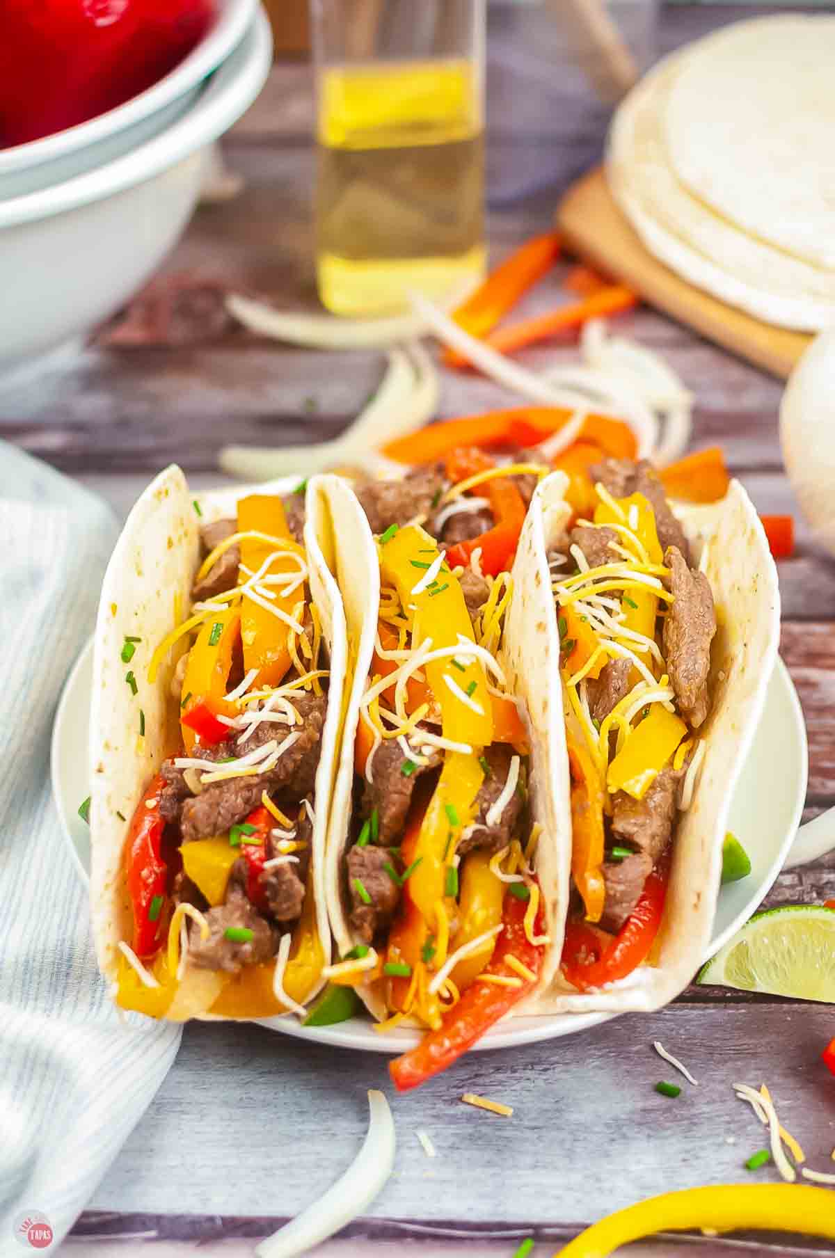 plate of three steak fajitas