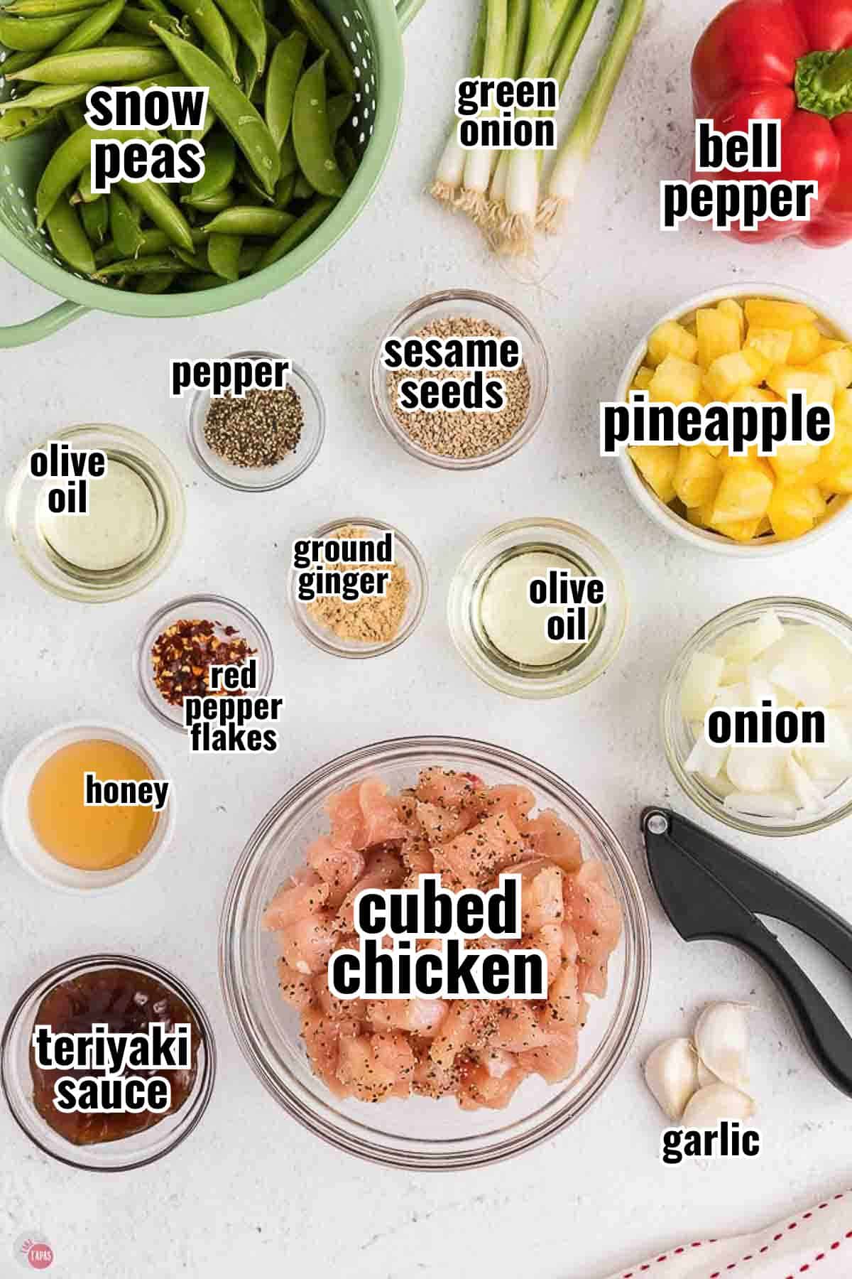 individual ingredients for a recipe with text overlay labeling them