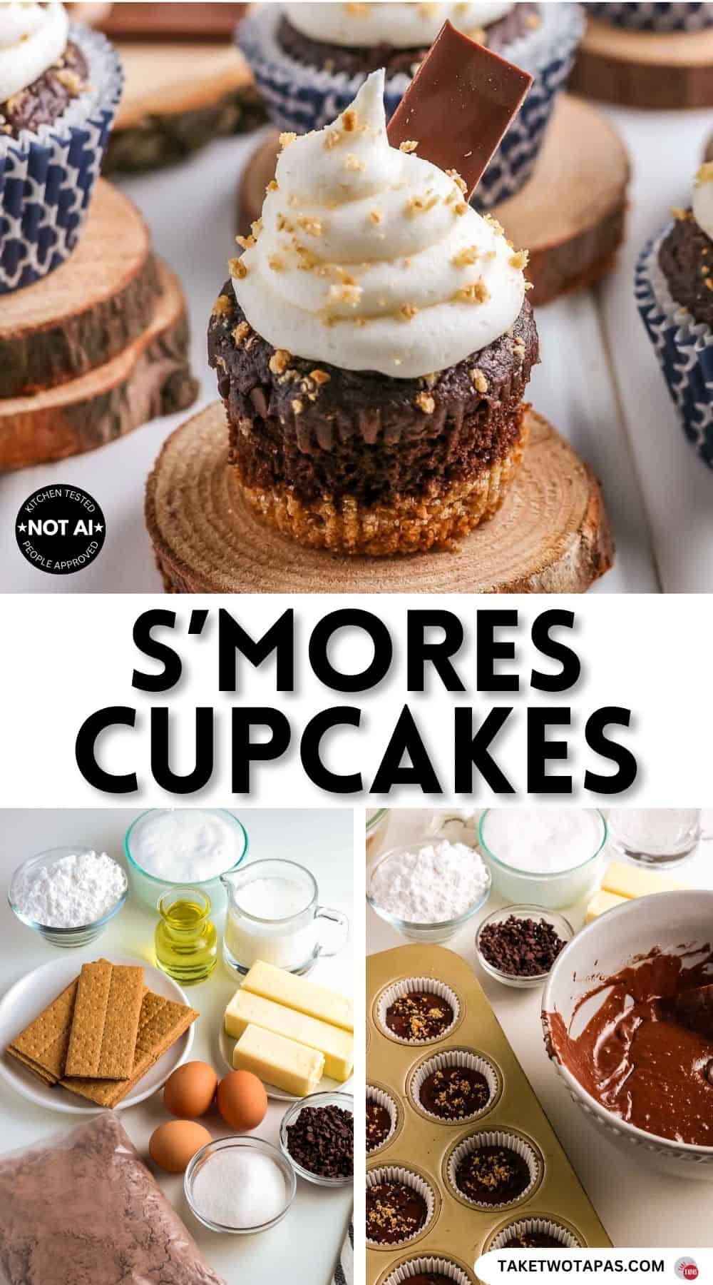 Pinterest pin image for a s'mores cupcakes recipe