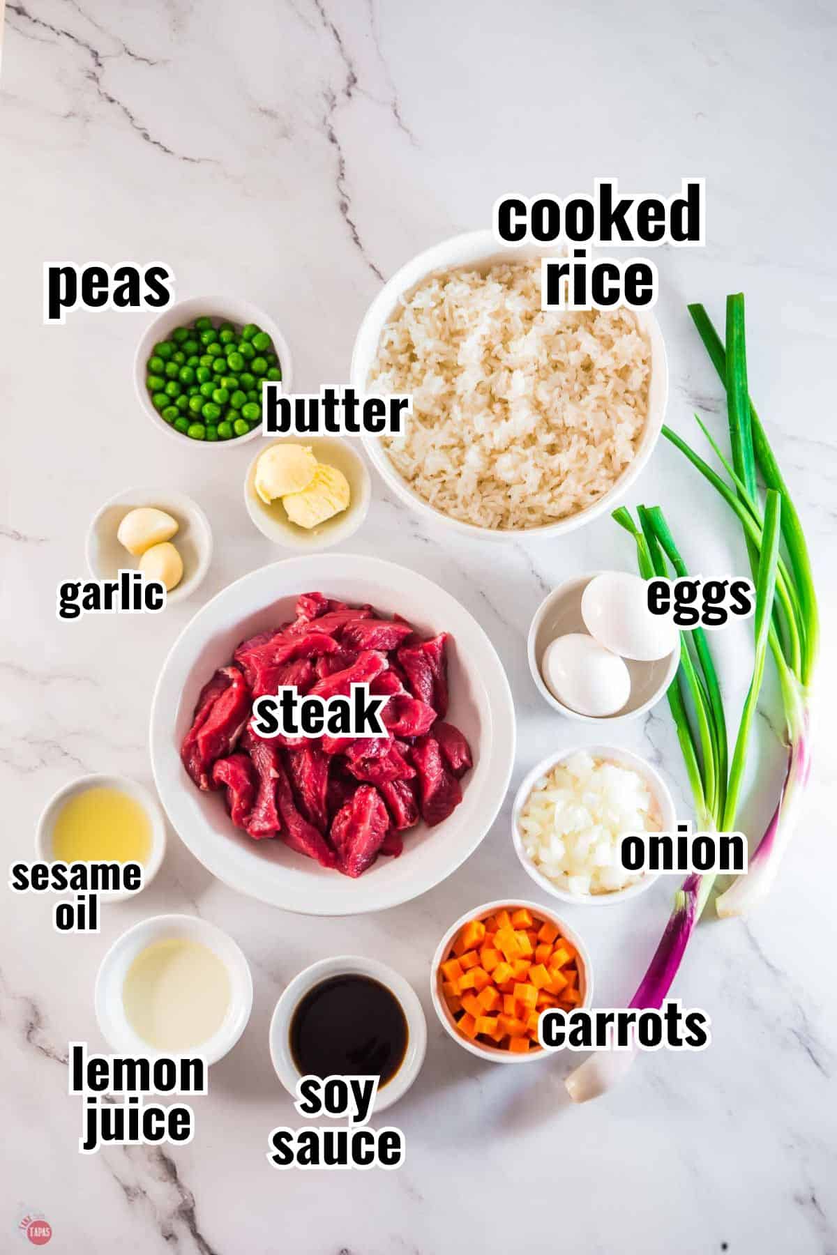 individual ingredients for a recipe with text overlay labeling them
