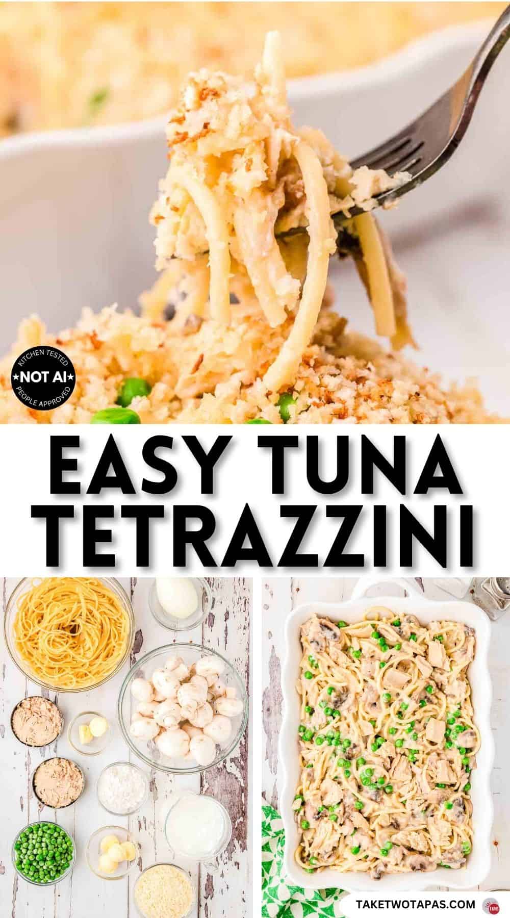 Pinterest pin image for a tuna tetrazzini recipe